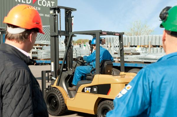 Pallet truck in warehouse loading dock